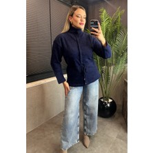 Mir Store Lacivert Bağlamalı Dik Yaka Yumoş Hırka