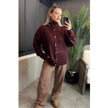 Mir Store Bordo Dik Yaka Örgü Hırka