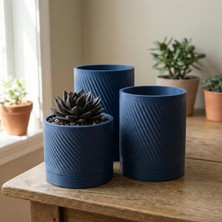 Comes - Kumru 3'lü Minimalist Dekoratif Saksı Seti (Lacivert)