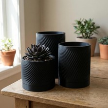 Comes - Kumru 3'lü Minimalist Dekoratif Saksı Seti (Siyah)