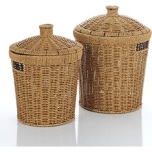 Kapaklı Rattan Patates Soğan Saklama Sepeti 2'li Set – Kiler/mutfak Organizer, Doğal Hasır Gö