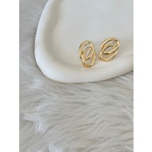 Revoia Oval Bağlantılı Gold Küpe