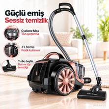 Arnica Turbo Başlıklı Yüksek Emiş Güçlü Premium Torbasız Elektrikli Süpürge, 3 L Toz Haznesi, Cyclone Max Teknolojisi, Yıkanabilir Hepa 13 Filtre ve Koldan Kumanda + Tiftik Cihazı (Onerous)