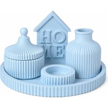 Bohem 5li Home Dekoratif Yuvarlak Tepsili Obje & Aksesuar - Mavi