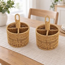 Rattan Yuvarlak Dik Bölmeli Kaşıklık -Ikili