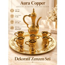 Aura Copper 6 Kişilik Osmanlı Motifli Tepsili Sürahili İkram Seti Ac-Tp-006-Altın