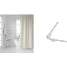 Banyo Perdesi Krem 1X180X200, Perde Borusu Askı Aparatı Köşe Boru Beyaz Hediyeli, Duş Perdesi S