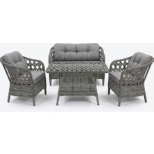 Tr Diva Model Açık Gri 2+1+1 Rattan Balkon ve Bahçe Takımı