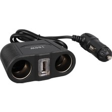 12-24V USB Girişli 100W 70CM Kablolu 2'li Araç Çakmak Çoklayıcı