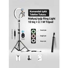 10 Inç LED Ring Light, 3 Renk, Bluetooth Kumandalı, 2.1 M Tripod, Tiktok Makyöz Çekim Işığı