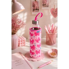 Tohana H2O Kılıflı Cam Matara 750 ml - Fiyonklu/kirazlı/çiçekli/çizgili/limonlu/kalpli Tasarım Spor ve Okul Su Matarası