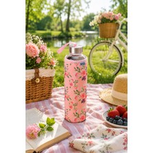 Tohana H2O Kılıflı Cam Matara 750 ml - Fiyonklu/kirazlı/çiçekli/çizgili/limonlu/kalpli Tasarım Spor ve Okul Su Matarası