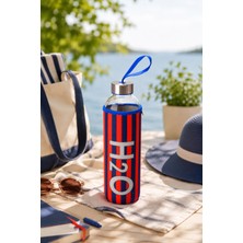 Tohana H2O Kılıflı Cam Matara 750 ml - Fiyonklu/kirazlı/çiçekli/çizgili/limonlu/kalpli Tasarım Spor ve Okul Su Matarası