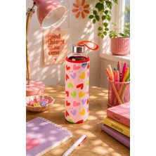 Tohana H2O Kılıflı Cam Matara 750 ml - Fiyonklu/kirazlı/çiçekli/çizgili/limonlu/kalpli Tasarım Spor ve Okul Su Matarası