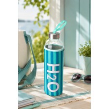 Tohana H2O Kılıflı Cam Matara 750 ml - Fiyonklu/kirazlı/çiçekli/çizgili/limonlu/kalpli Tasarım Spor ve Okul Su Matarası