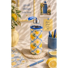 Tohana H2O Kılıflı Cam Matara 750 ml - Fiyonklu/kirazlı/çiçekli/çizgili/limonlu/kalpli Tasarım Spor ve Okul Su Matarası