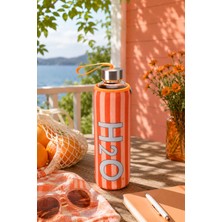 Tohana H2O Kılıflı Cam Matara 750 ml - Fiyonklu/kirazlı/çiçekli/çizgili/limonlu/kalpli Tasarım Spor ve Okul Su Matarası
