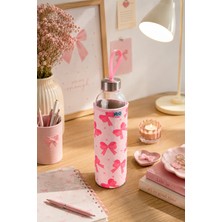 Tohana H2O Kılıflı Cam Matara 750 ml - Fiyonklu/kirazlı/çiçekli/çizgili/limonlu/kalpli Tasarım Spor ve Okul Su Matarası