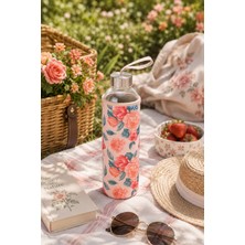 Tohana H2O Kılıflı Cam Matara 750 ml - Fiyonklu/kirazlı/çiçekli/çizgili/limonlu/kalpli Tasarım Spor ve Okul Su Matarası