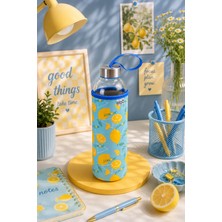 Tohana H2O Kılıflı Cam Matara 750 ml - Fiyonklu/kirazlı/çiçekli/çizgili/limonlu/kalpli Tasarım Spor ve Okul Su Matarası