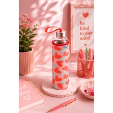 Tohana H2O Kılıflı Cam Matara 750 ml - Fiyonklu/kirazlı/çiçekli/çizgili/limonlu/kalpli Tasarım Spor ve Okul Su Matarası