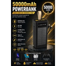 50000MAH Güneş Enerjili Powerbank 22.5W Hızlı Şarj 4 USB Çıkışlı Dahili Kablolu Taşınabi