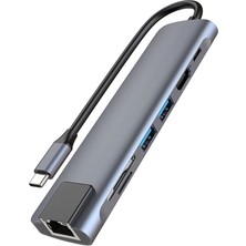 7in1 USB Type-C Hub Port Adaptör HDMI USB Ethernet Pd Girişli