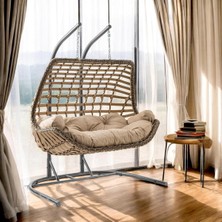 Cunda Çiftli Rattan Bahçe Balkon Salıncağı Açık Kahve