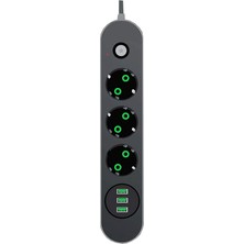 Termal Akım Korumalı Akıllı 3 Lü Grup Priz ve 3 Lü USB Şarj Portu 2m Uzatma Kablolu