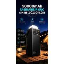 50000 Mah Taşınabilir Powerbank, 22.5W Hızlı Şarj, Dahili 4 Kablo, LED Kamp Lambası, Dijital E