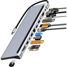 Apera Tr-75 Type C Dock Istasyonu 12 Port USB C Hub To Ethernet 4K HDMI VGA Pd 100W USB 3.0 Otg Kar