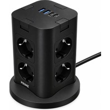 Fulltech Prıme 8'li Akım Korumalı Kule Priz 3680W - Pd 20W, 1050J Koruma, 2 Usb-C + 2 Usb-A, 4 Ba�