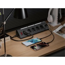 Akım Korumalı 5'li Akıllı Priz 2m Kablo Usb-A Usb-C Gece Işıklı Çoklu Priz 16A 3680W