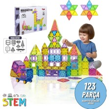 Solira Store - 123 Parça 7,5 cm Manyetik Yapı Blokları Seti – Arabalı, Güçlü Mıknatıslı,