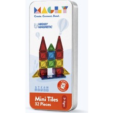 Mini Tiles - Seyahat Boy Manyetik Yapı Blokları - Çocuklar Için Metal Kutulu 32 Parça Mini Man