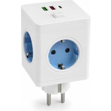 4'lü Akıllı Duvar Prizi 2 USB 1 Type-C Girişli Akım Korumalı Anahtarlı Çoklu Priz Küp USB �