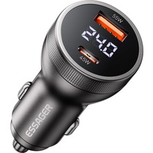 100W Çift Port Araç Şarj Cihazı Type-C USB Hızlı Şarj Dijital Voltaj Göstergeli