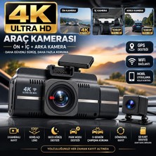 Tr 4K 3 Kameralı Araç Içi Kamera, Ön Iç Arka Dash Cam, 4K Ultra Hd Ön Kamera, 1080P Iç ve