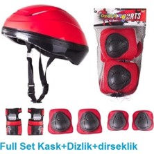 Tr Çocuk Için Kask Dizlik Dirseklik Koruyucu Set Kırmızı Kırmızı