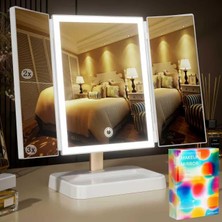 Tr 78 LED Işıklı Şarj Edilebilir Üç Katlı Makyaj Aynası, Kompakt Seyahat Işıklı Makyaj Ay