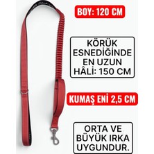 Köpek Gezdirme Tasması, Kırmızı, Körüklü Esnek Anti Şok, Reflektörlü, 120 Cm, Orta ve Bü