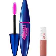Tr New York Volum' Express Rocket Ekstra Siyah Maskara & Mini Super Stay Matte Ink Likit Mat Ruj 65
