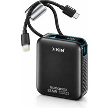 Mini Hızlı Powerbank 20000 Mah, 22.5W Pd, Dahili Kablo, Usb-C Giriş/çıkış, Dijital Ekran 77WH