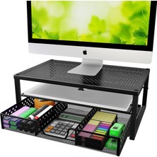 Dizüstü Bilgisayar, Bilgisayar, Imac, Siyah Için Çekmeceli Metal Monitör Standı Yükseltici ve
