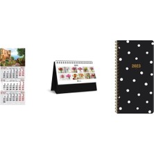 Keskin Color 2023 Takvim ve Ajanda Çiçek Üçlü Set, 17,5X20 Cm, Spiral