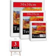 Kare Tuval 3 Adet 10X10 20X20 30X30 cm Boş Tuval Tablo Arkadan Zımbalı Resim Tuvali Akrilik Boya