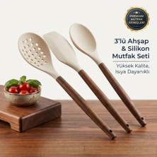 Tr Akasya Saplı 3'lü Silikon Mutfak Gereçleri Seti | Premium Gıda Sınıfı Silikon Kaşık, Spa