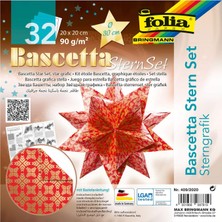 409/2020 - El Işi Seti Bascetta Yıldız Grafik Kırmızı/altın, 32 Yaprak, 20 x 20 Cm, Kağıt