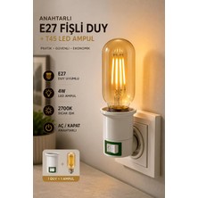 Tr Anahtarlı E27 Fişli Duy Gece Lambası, T45 LED Ampul Seti, 4W, 2700K, Beyaz