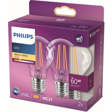 Tr LED Classic 60W A60 Filament Ampul, 2700 Sarı Işık, E27 Normal Duy, Dim Edilmez 2'li Ekopaket